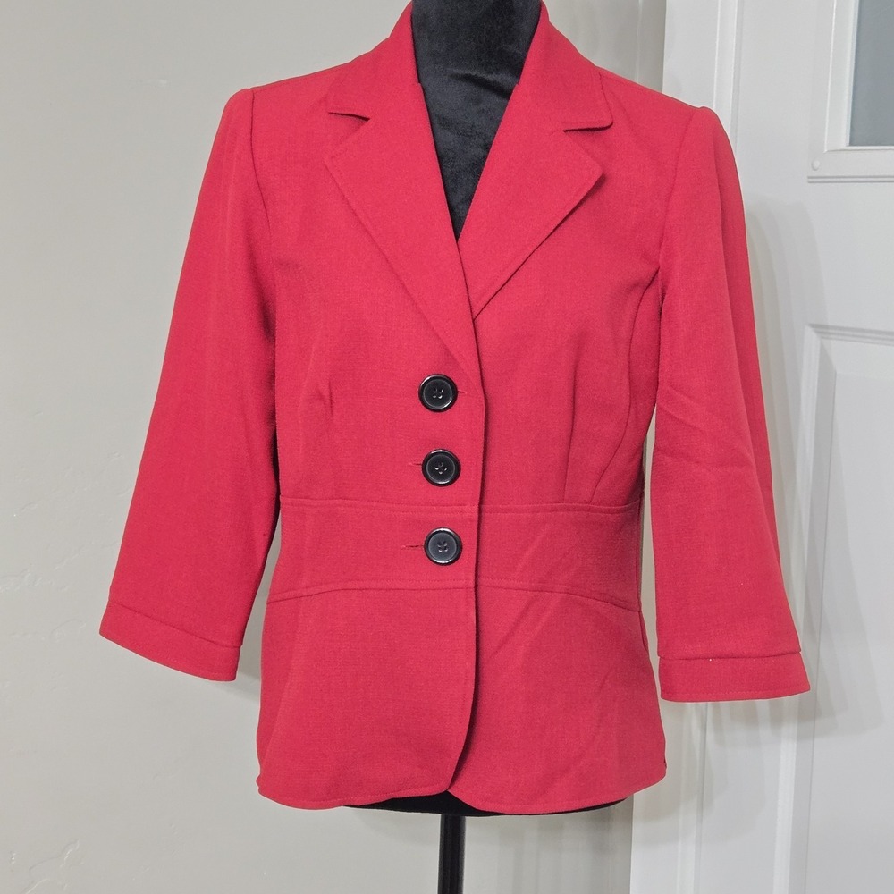 Studio I Red Blazer Women's Size 8 3/4 Sleeve Preppy Officecore Career Casual